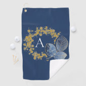 Gold Sparkle en Blue Leaf Monogram Voeg Jouw naam  Golfhanddoek (Insitu)