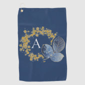 Gold Sparkle en Blue Leaf Monogram Voeg Jouw naam  Golfhanddoek (Voorkant)