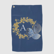 Gold Sparkle en Blue Leaf Monogram Voeg Jouw naam 