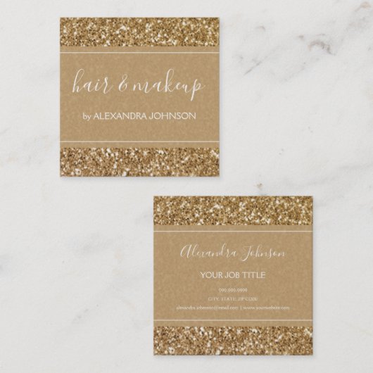 Gold Sparkle en Glitter Hair & Makeup Vierkante Visitekaartje (Voorkant / Achterkant)