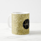 Gold Sparkle Faux Glitter Monogram Koffiemok (Voorkant links)