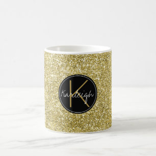 Gold Sparkle Faux Glitter Monogram Koffiemok
