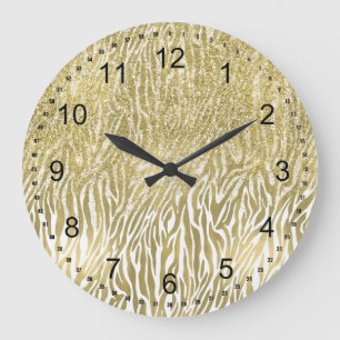 Gold Sparkle Faux Glitter Zebra Print Grote Klok