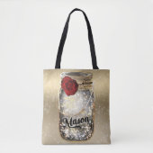 Gold Sparkle Glam Red Rose Mason Jar Tote Bag (Voorkant)