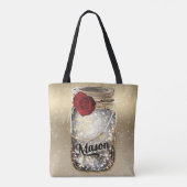 Gold Sparkle Glam Red Rose Mason Jar Tote Bag (Achterkant)
