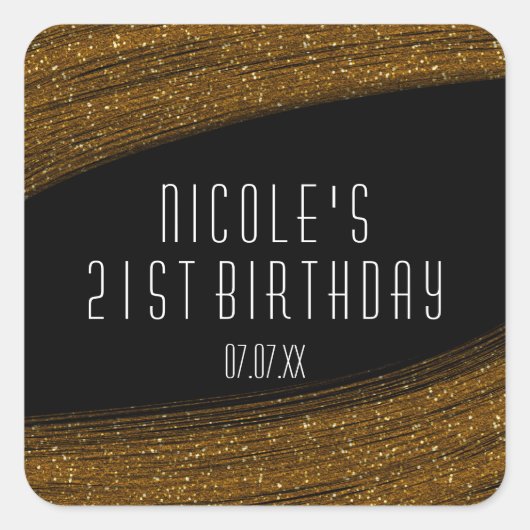 Gold Sparkle Glitter & Black Party Favor Stickers (Voorkant)