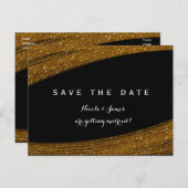 Gold Sparkle Glitter Black Save the Date Briefkaar Aankondigingskaart (Voorkant / Achterkant)