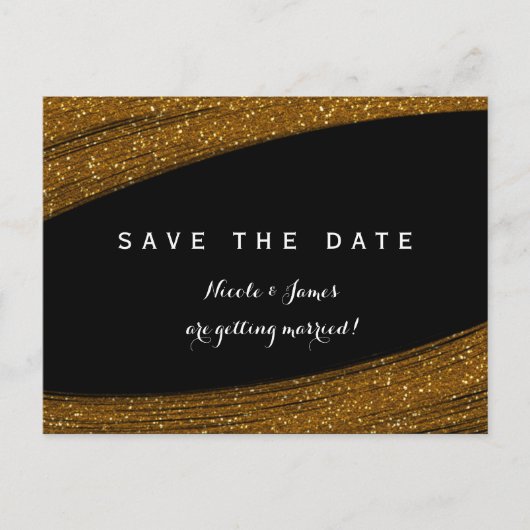 Gold Sparkle Glitter Black Save the Date Briefkaar Aankondigingskaart (Voorkant)