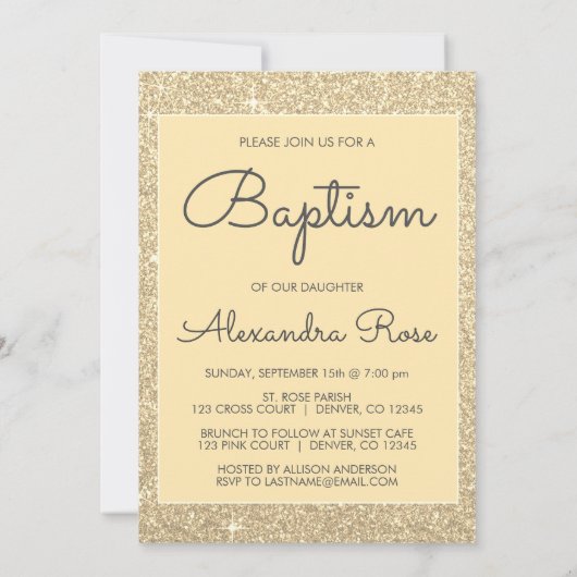 Gold Sparkle Glitter Doopuitnodiging Kaart (Achterkant)