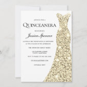 Gold Sparkle Glitter Dress Quinceanera Invite Kaart (Voorkant)