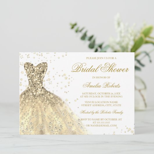Gold Sparkle Glitter Dress Vrijgezellenfeest Kaart (Staand voorkant)