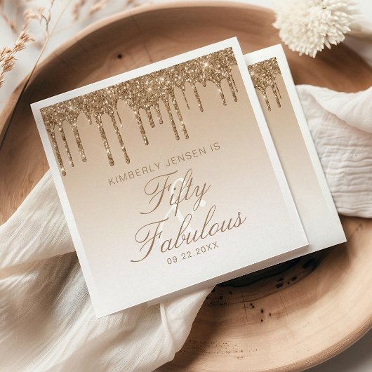 Gold Sparkle Glitter Drip 50 en Fabulous Birthday Servet