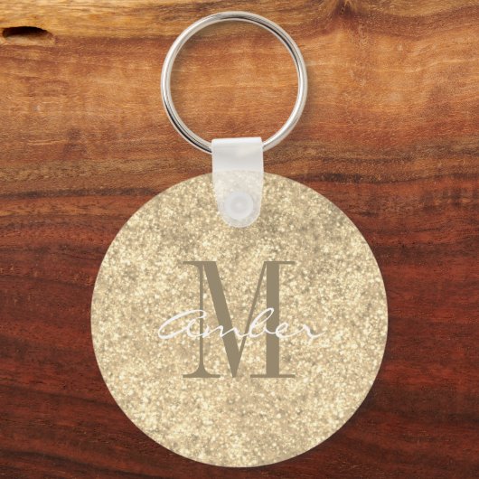 Gold Sparkle Glitter Elegant persoonlijke Sleutelh Sleutelhanger (Voorkant)