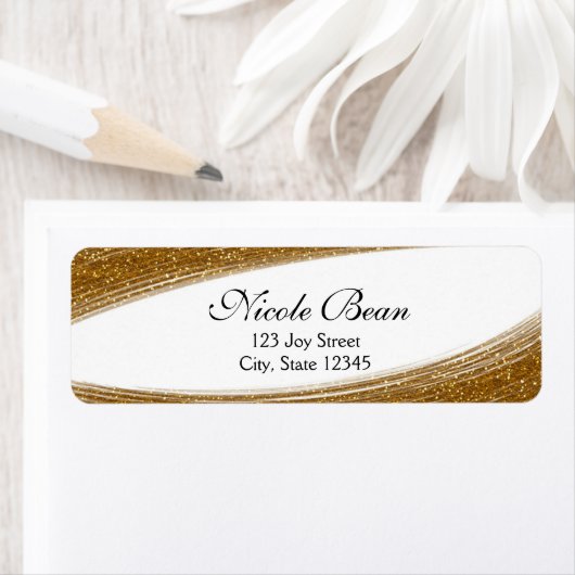 Gold Sparkle Glitter en White Custom Adresetikette Etiket (Insitu)
