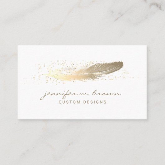 Gold Sparkle Glitter Feather Design for Events en Visitekaartje (Voorkant)