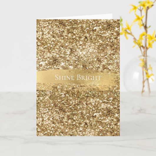 Gold Sparkle Glitter Kerstmis Kaart (Gele Bloem)
