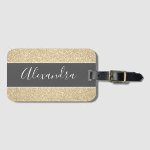 Gold Sparkle Glitter Monogram Naam Bagagelabel