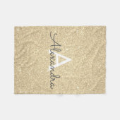 Gold Sparkle Glitter Monogram Naam en Initiaal Fleece Deken (Voorkant (Horizontaal))