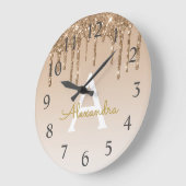 Gold Sparkle Glitter Monogram Naam en Initiaal Grote Klok (Hoek)