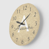 Gold Sparkle Glitter Monogram Naam en Initiaal Grote Klok (Hoek)