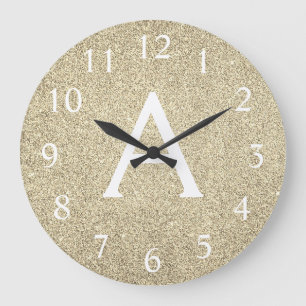 Gold Sparkle Glitter Monogram Naam en Initiaal Grote Klok