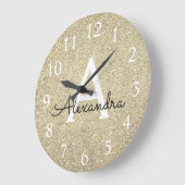 Gold Sparkle Glitter Monogram Naam en Initiaal Grote Klok (Hoek)