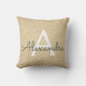 Gold Sparkle Glitter Monogram Naam en Initiaal Kussen (Voorkant)