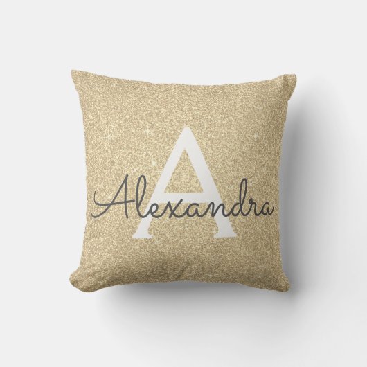 Gold Sparkle Glitter Monogram Naam en Initiaal Kussen (Voorkant)