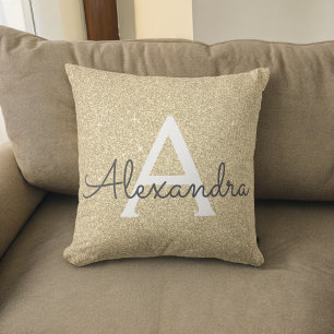 Gold Sparkle Glitter Monogram Naam en Initiaal Kussen