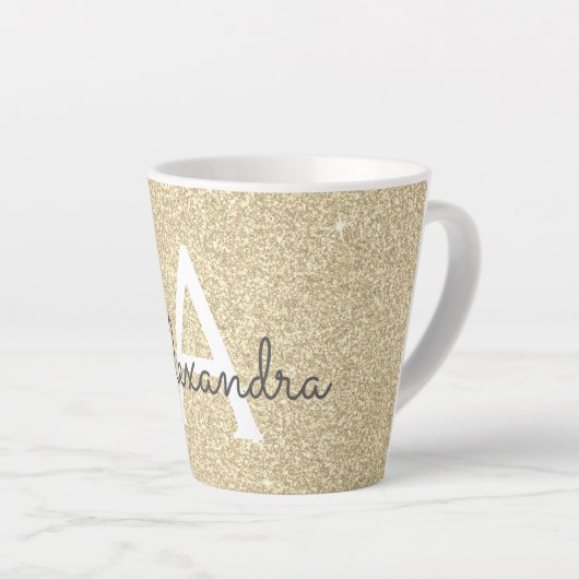 Gold Sparkle Glitter Monogram Naam en Initiaal Latte Mok (Rechterhoek)
