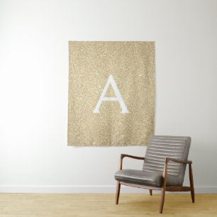 Gold Sparkle Glitter Monogram Tapestry Wandkleed