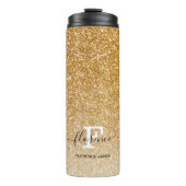 Gold Sparkle Glitter Ombre Girly Monogram Naam Thermosbeker (Voorkant)