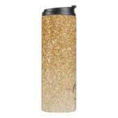 Gold Sparkle Glitter Ombre Girly Monogram Naam Thermosbeker (Gedraaid links)