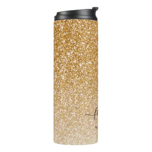 Gold Sparkle Glitter Ombre Girly Monogram Naam Thermosbeker (Gedraaid links)
