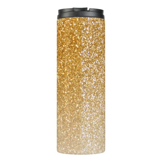 Gold Sparkle Glitter Ombre Girly Monogram Naam Thermosbeker (Achterkant)