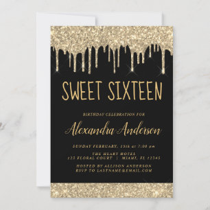 Gold Sparkle Glitter Sweet Sixteen Birthday Kaart