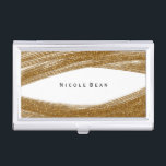 Gold Sparkle Glitter & White Business Card Holder Visitekaarthouder<br><div class="desc">Gold Sparkle Glitter & White Business Card Holder. Pas aan met om het even welke tekst of verlaat het leeg.</div>