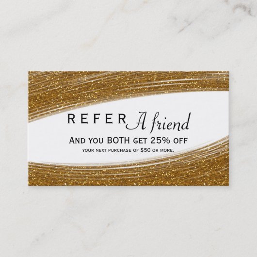 Gold Sparkle Glitter & White Chic Client Kaart (Voorkant)