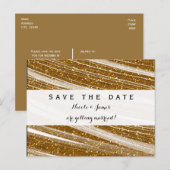 Gold Sparkle Glitter White Save the Date Briefkaar Aankondigingskaart (Voorkant / Achterkant)