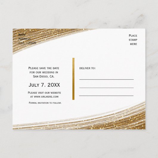 Gold Sparkle Glitter White Save the Date Briefkaar Aankondigingskaart (Achterkant)