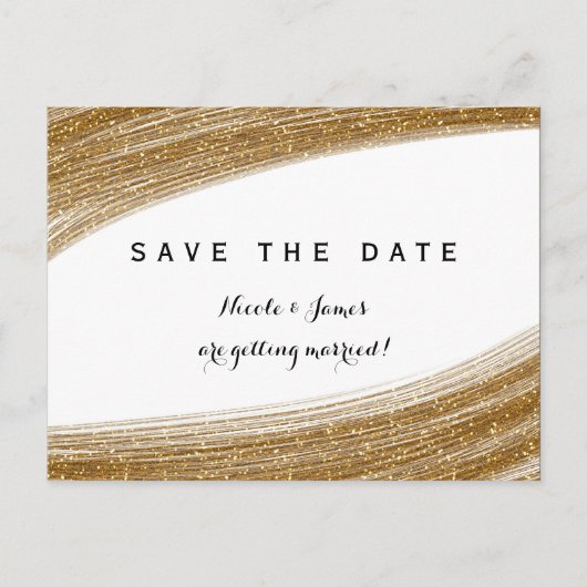 Gold Sparkle Glitter White Save the Date Briefkaar Aankondigingskaart (Voorkant)