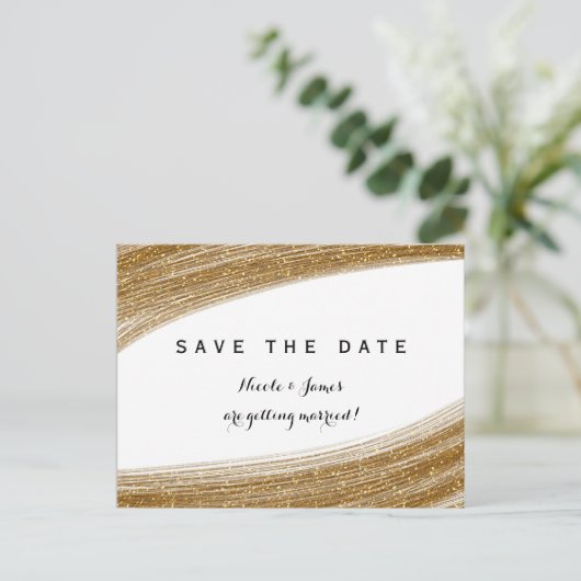Gold Sparkle Glitter White Save the Date Briefkaar Aankondigingskaart (Staand voorkant)