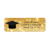 Gold Sparkle Graduation Cap Chic Retouradres Etiket (Voorkant)