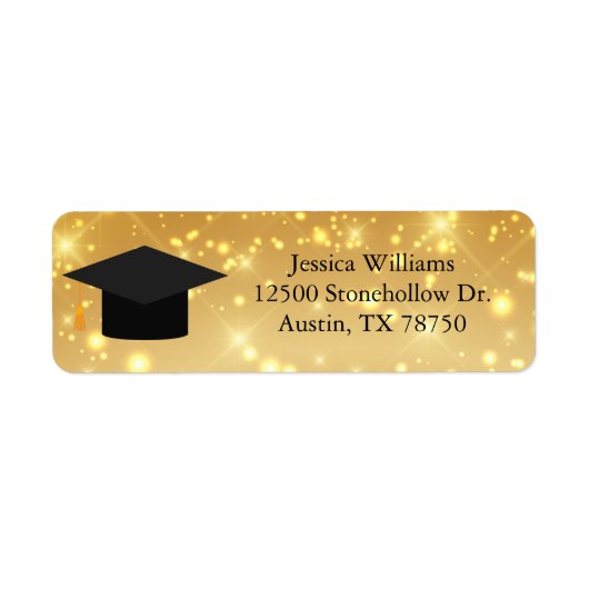 Gold Sparkle Graduation Cap Chic Retouradres Etiket (Voorkant)