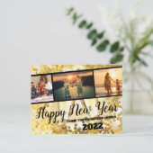 Gold Sparkle Happy Nieuwjaar Foto Collage Briefkaa Briefkaart (Staand voorkant)