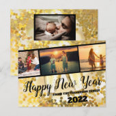 Gold Sparkle Happy Nieuwjaar Foto Collage Briefkaa Briefkaart (Voorkant / Achterkant)