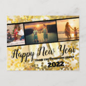 Gold Sparkle Happy Nieuwjaar Foto Collage Briefkaa Briefkaart (Voorkant)