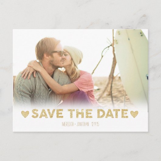 Gold Sparkle Hearts Save the Date Briefkaart (Voorkant)