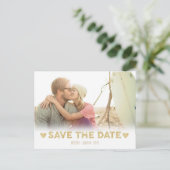 Gold Sparkle Hearts Save the Date Briefkaart (Staand voorkant)