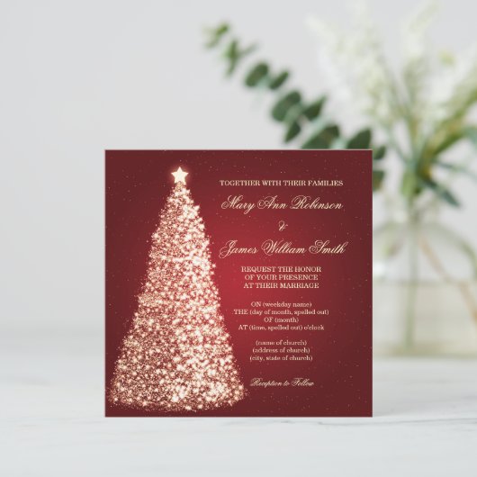 Gold Sparkle kerstbruiloft Red Kaart (Staand voorkant)